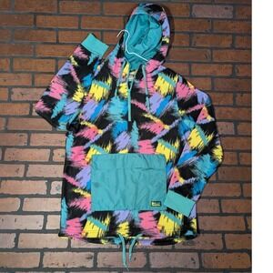 Alab Men's L 90s‎ Streetwear Maximalist Hooded 1/4 Zip Fleece Pullover Olive